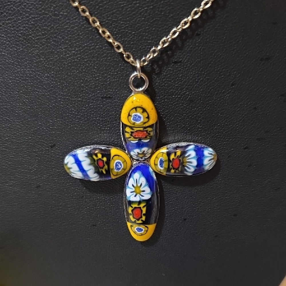 Colorful Floral Millefiori Pendant Necklace